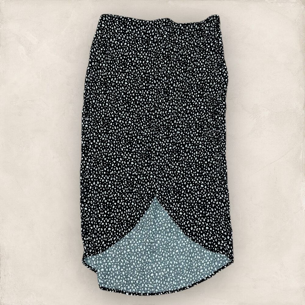 Women’s Midi Skirt Black White Polka Dot Asymmetrical Side Slit Large